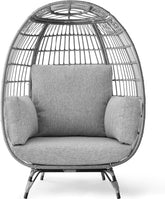 Arteva Living: Wicker Egg Chair, Oversized Indoor Outdoor Lounger for Patio, Backyard, Living Room w/ 4 Cushions, Steel Frame, 440lb Capacity - Sage