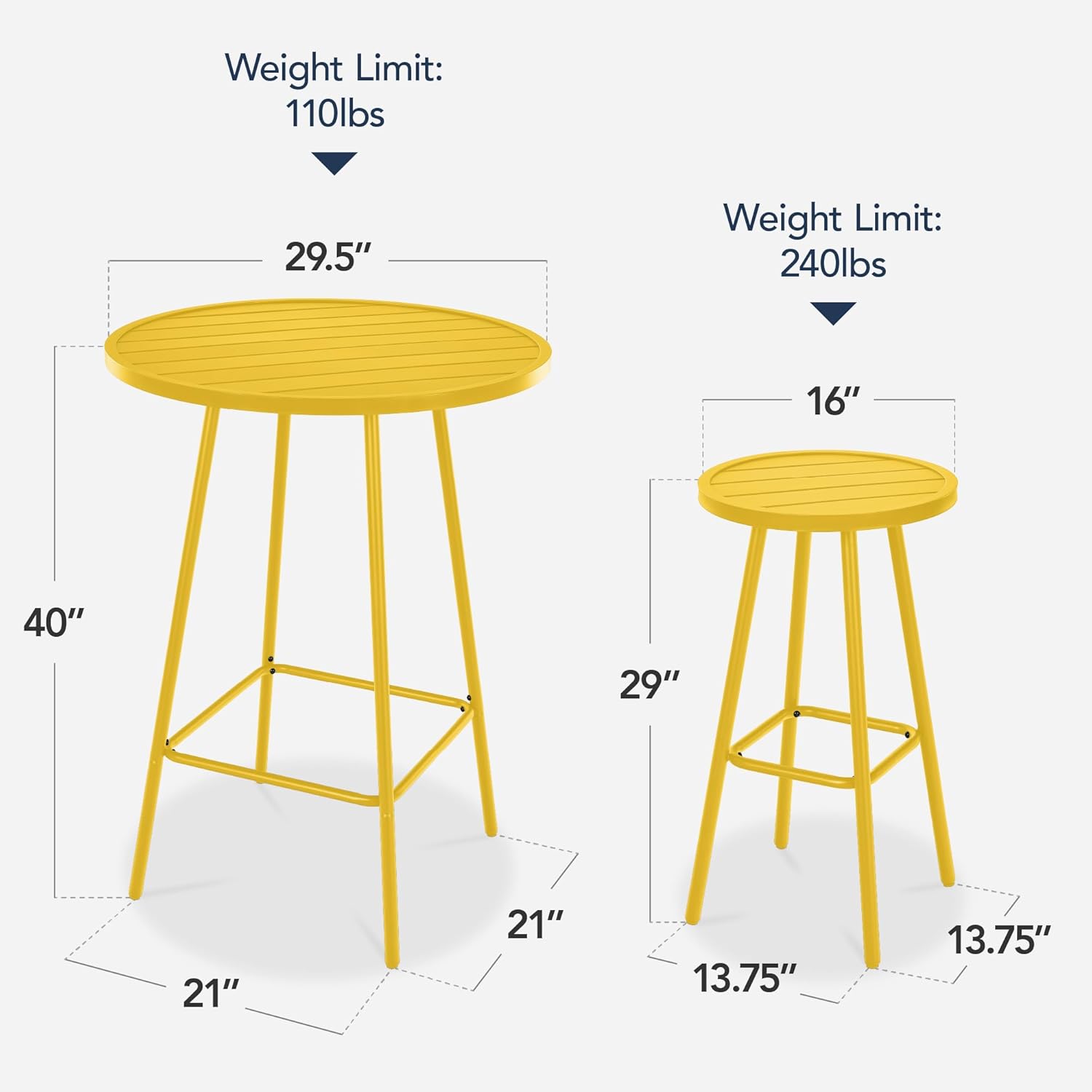 Arteva Living:  3-Piece Patio Dining Set, Bar Height, Outdoor Bistro Set, Outdoor Round Bar Table w/ 2 Bar Stools, Steel - Peacock Blue