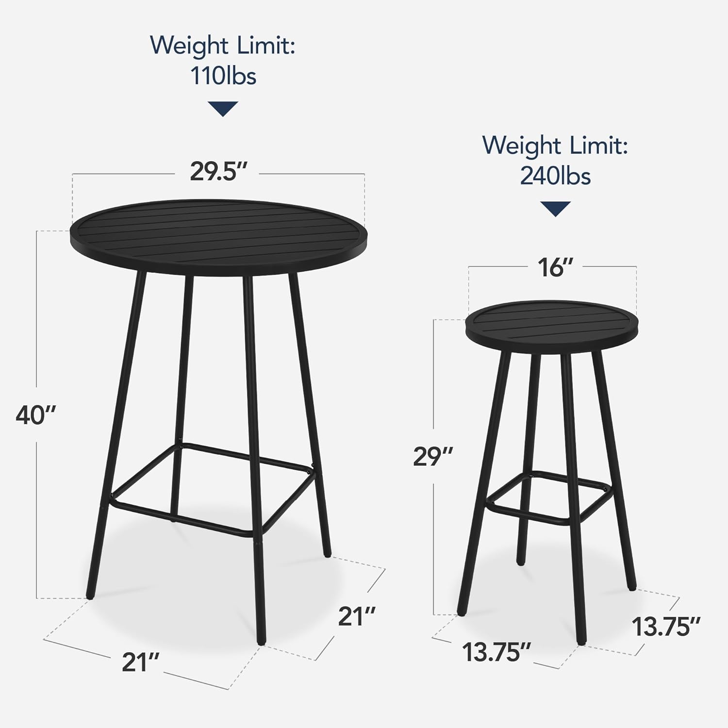 Arteva Living:  3-Piece Patio Dining Set, Bar Height, Outdoor Bistro Set, Outdoor Round Bar Table w/ 2 Bar Stools, Steel - Peacock Blue