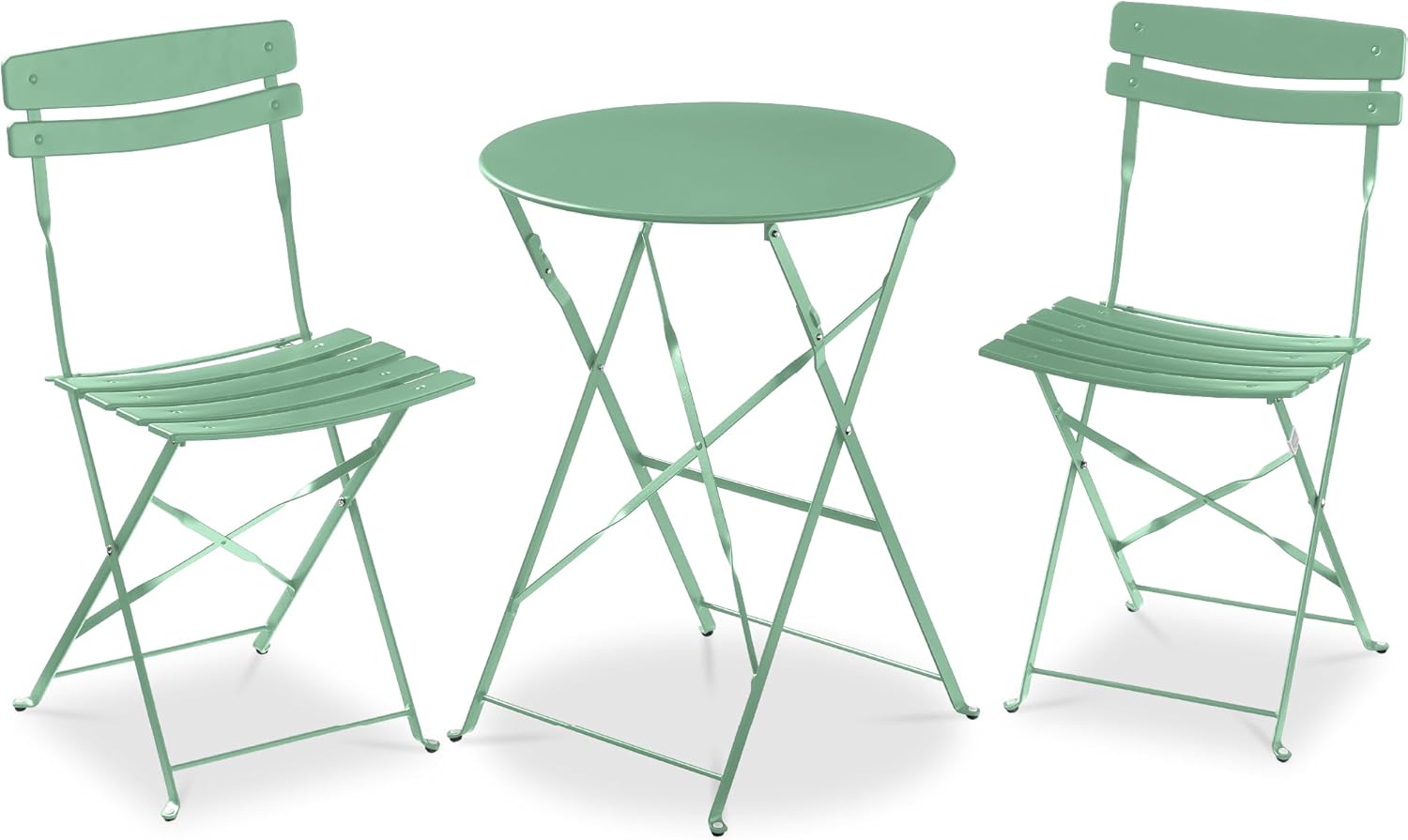 Arteva Living:  3-Piece Bistro Set, Space Saving Folding Design, Solid Steel, Outdoor Patio Furniture Set w/ 2 Chairs, Bistro Table - Sage