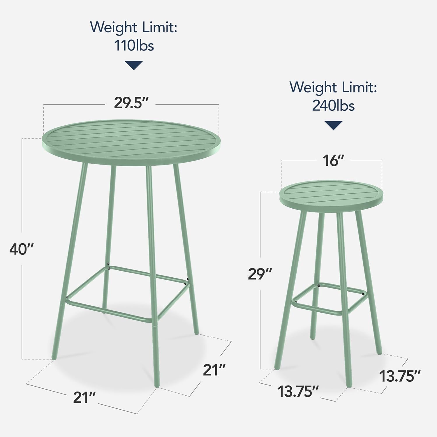 Arteva Living:  3-Piece Patio Dining Set, Bar Height, Outdoor Bistro Set, Outdoor Round Bar Table w/ 2 Bar Stools, Steel - Peacock Blue