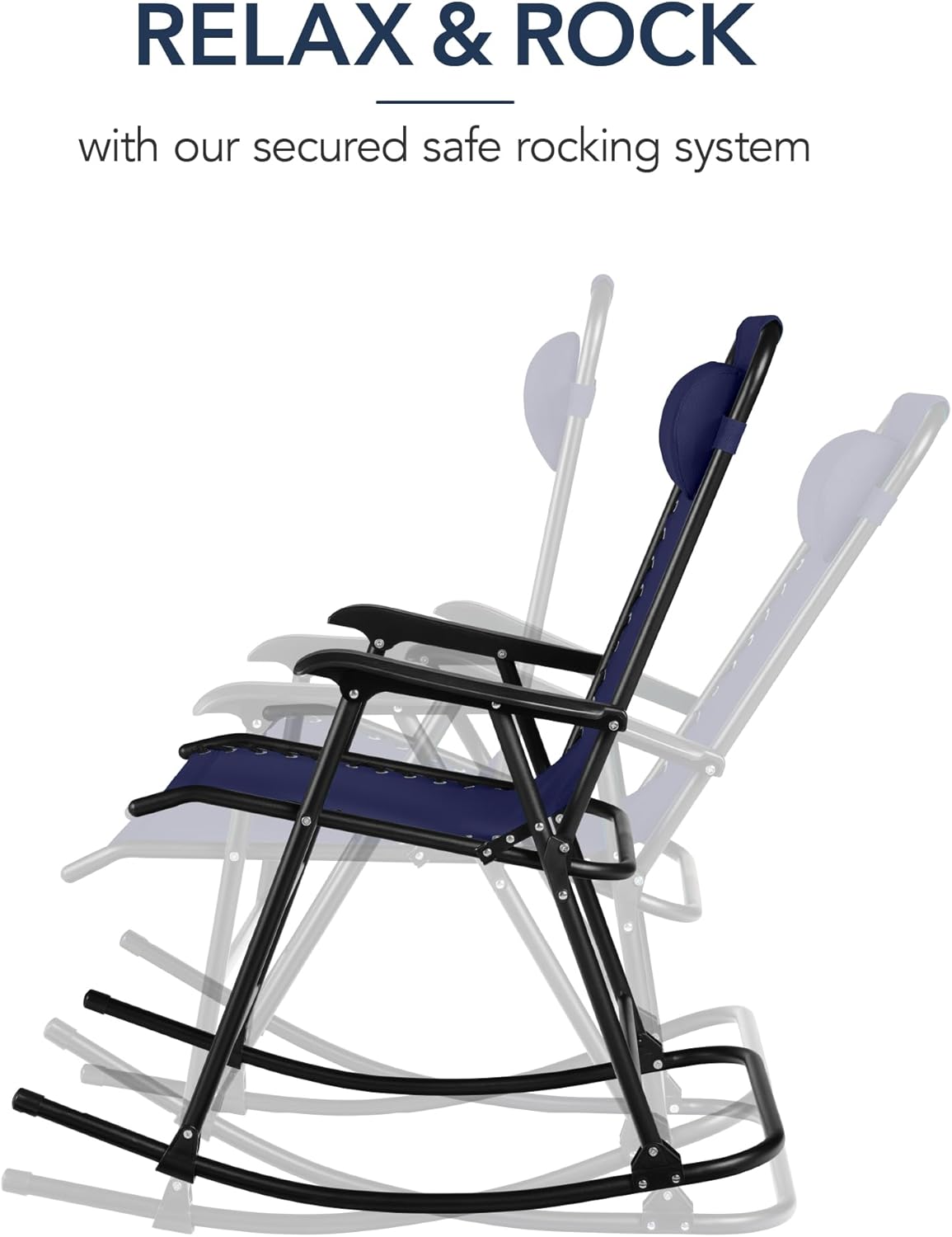 Arteva Living:  Outdoor Folding Rocking Chair, Zero Gravity Lounge Chair, Patio Rocker w/Headrest Pillow - Peacock Blue