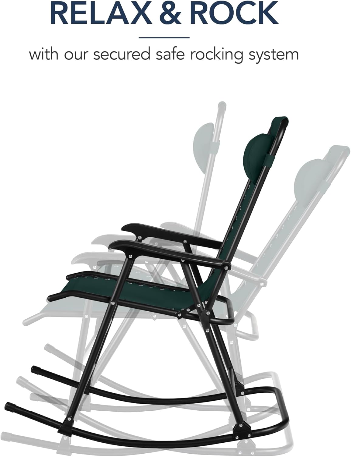 Arteva Living:  Outdoor Folding Rocking Chair, Zero Gravity Lounge Chair, Patio Rocker w/Headrest Pillow - Peacock Blue
