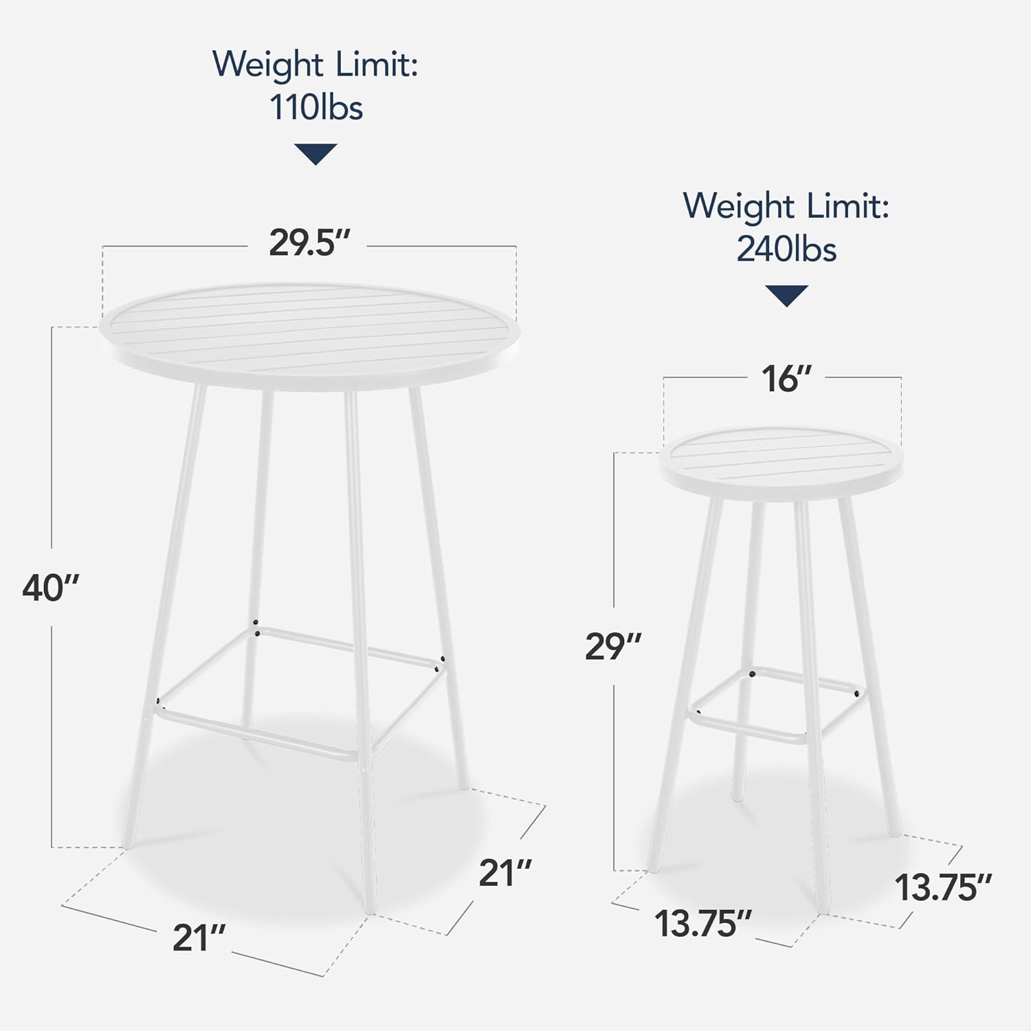 Arteva Living:  3-Piece Patio Dining Set, Bar Height, Outdoor Bistro Set, Outdoor Round Bar Table w/ 2 Bar Stools, Steel - Peacock Blue