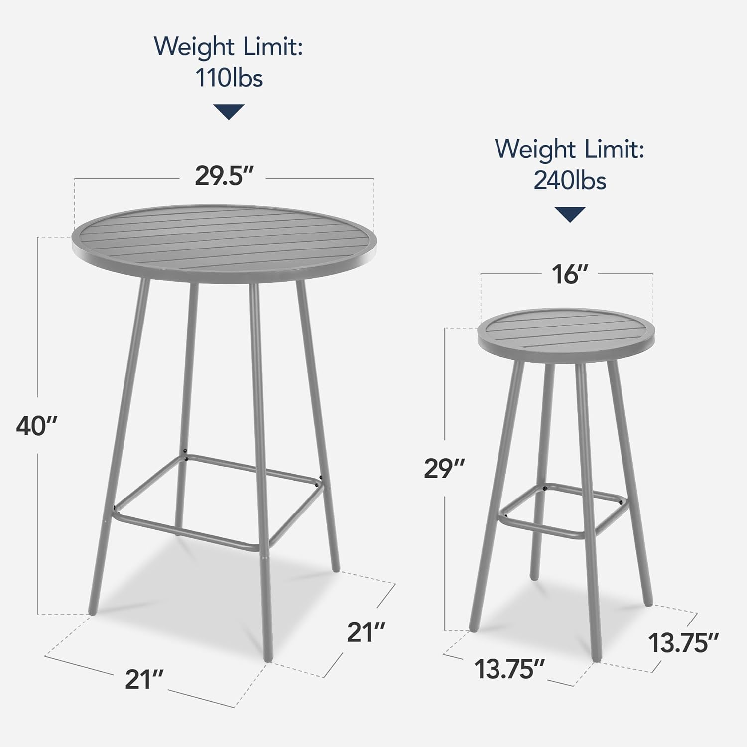 Arteva Living:  3-Piece Patio Dining Set, Bar Height, Outdoor Bistro Set, Outdoor Round Bar Table w/ 2 Bar Stools, Steel - Peacock Blue