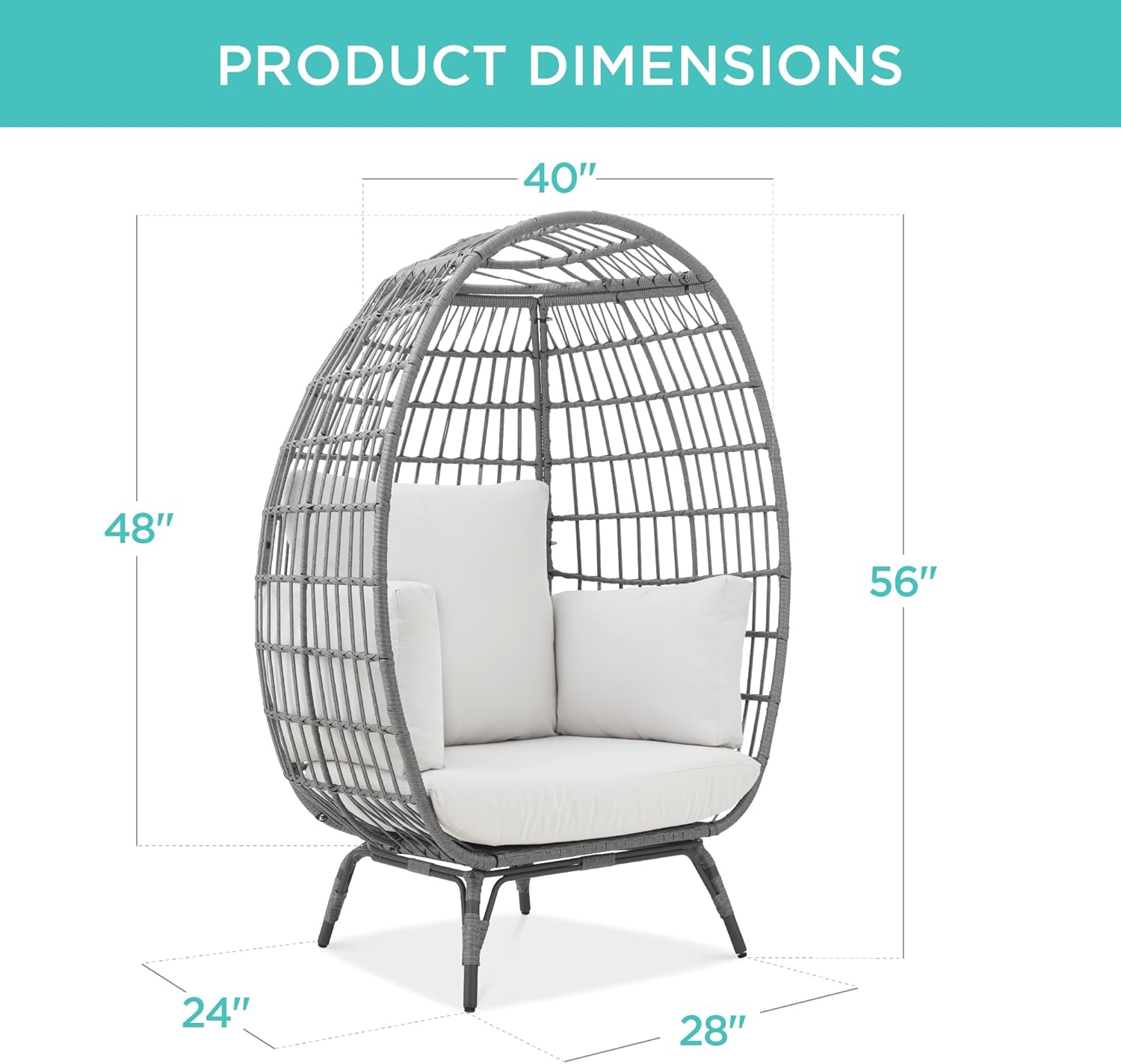 Arteva Living:  Wicker Egg Chair, Oversized Indoor Outdoor Lounger for Patio, Backyard, Living Room w/ 4 Cushions, Steel Frame, 440lb Capacity - Sage