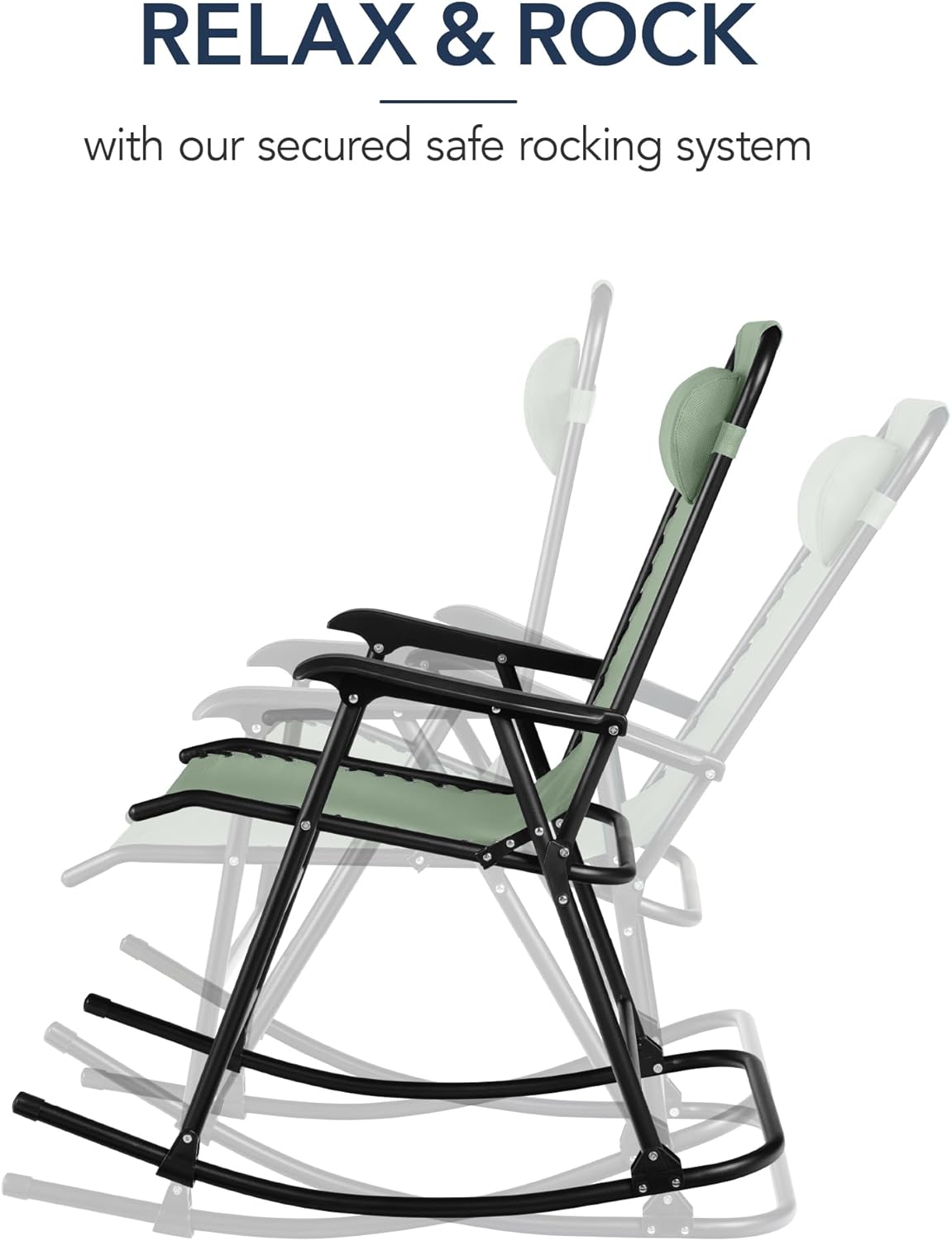 Arteva Living:  Outdoor Folding Rocking Chair, Zero Gravity Lounge Chair, Patio Rocker w/Headrest Pillow - Peacock Blue