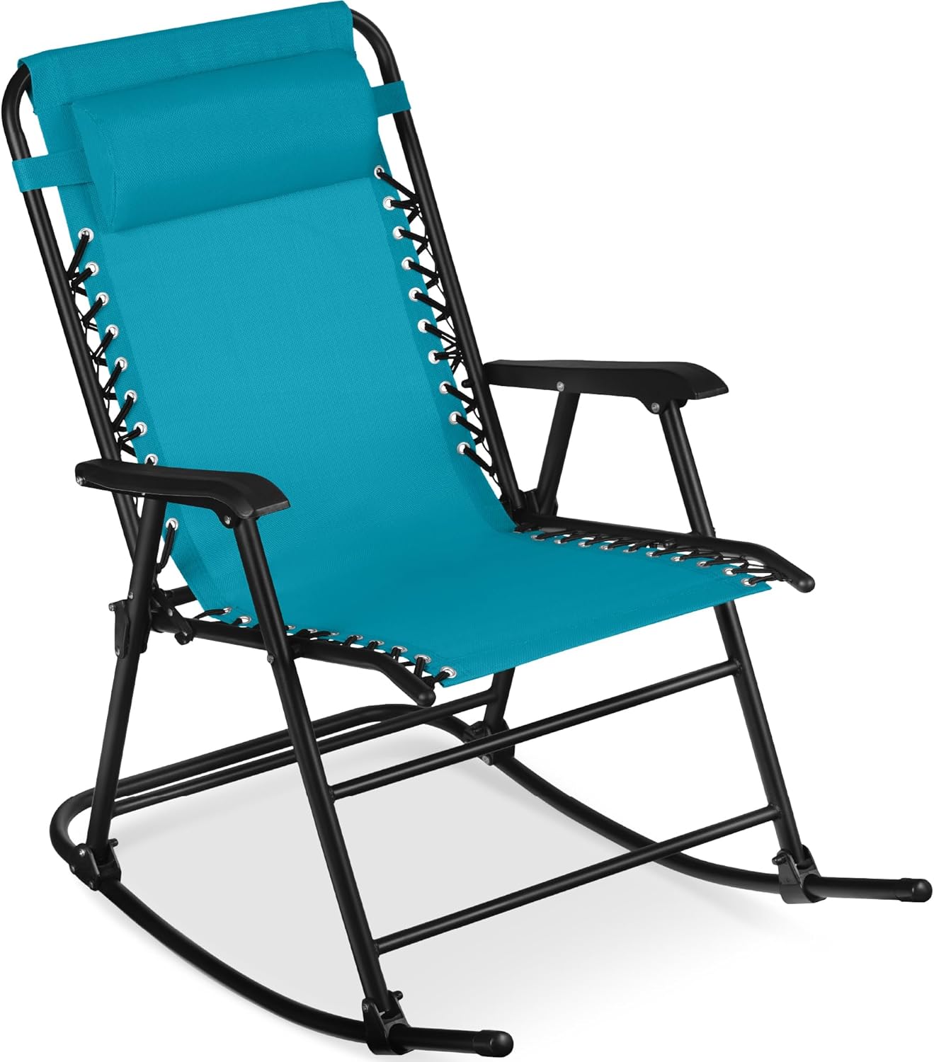 Arteva Living:  Outdoor Folding Rocking Chair, Zero Gravity Lounge Chair, Patio Rocker w/Headrest Pillow - Peacock Blue