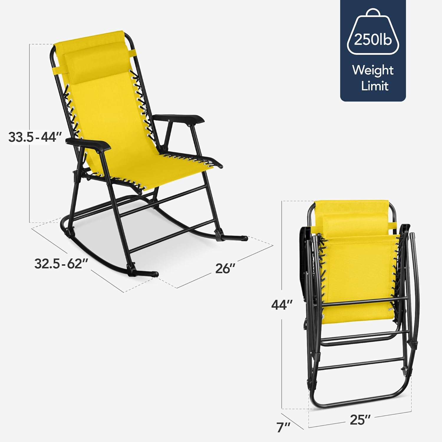 Arteva Living:  Outdoor Folding Rocking Chair, Zero Gravity Lounge Chair, Patio Rocker w/Headrest Pillow - Peacock Blue