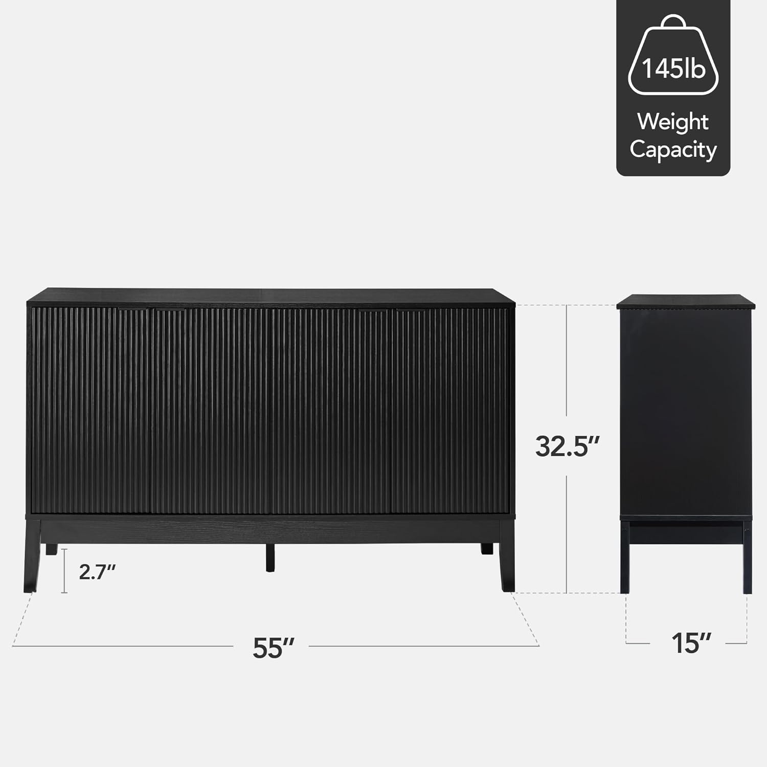 Arteva Living:  4-Door Large Reeded Storage Cabinet, Buffet Sideboard, Media Cabinet, Cupboard, Accent Console Table w/Adjustable Shelves – Natural