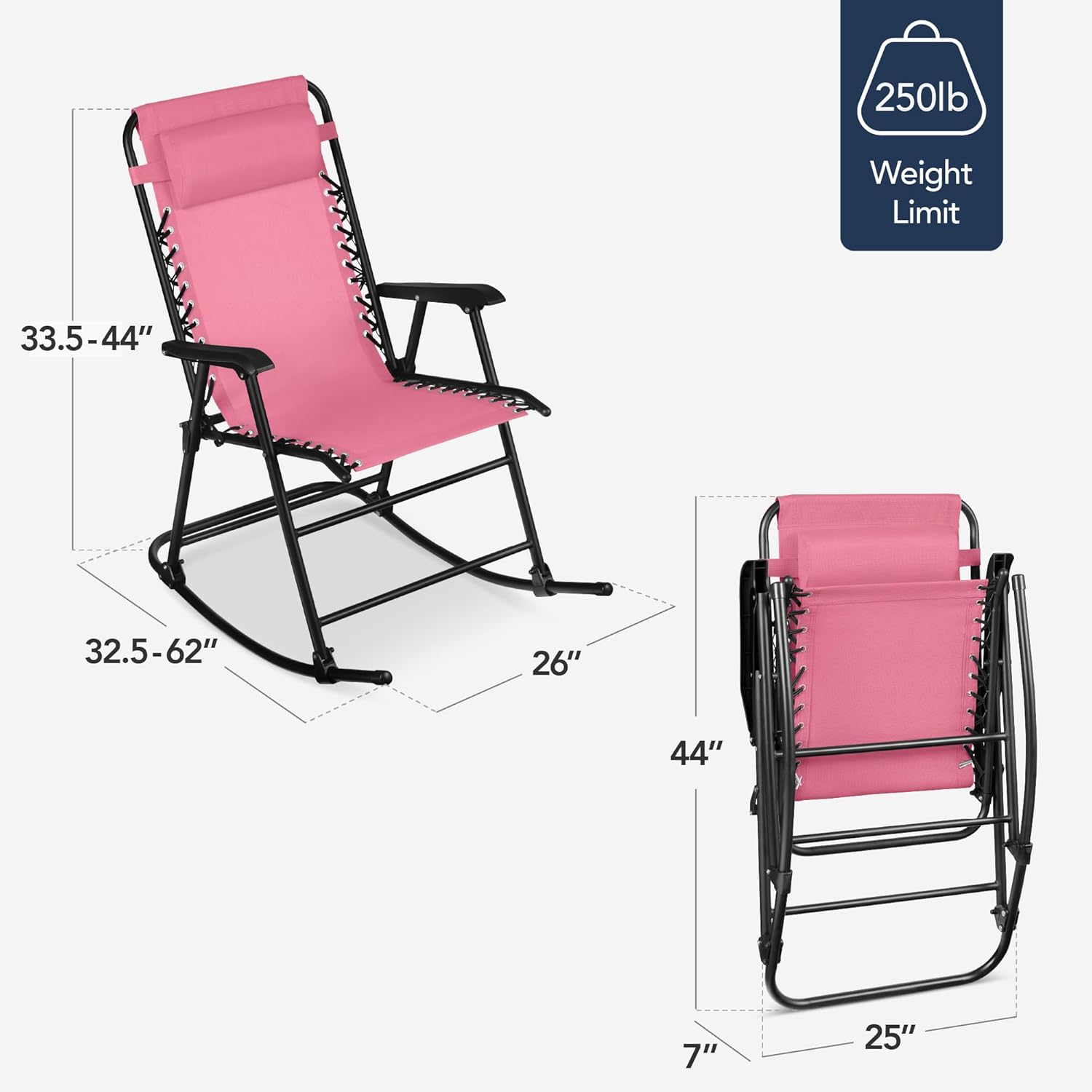 Arteva Living:  Outdoor Folding Rocking Chair, Zero Gravity Lounge Chair, Patio Rocker w/Headrest Pillow - Peacock Blue