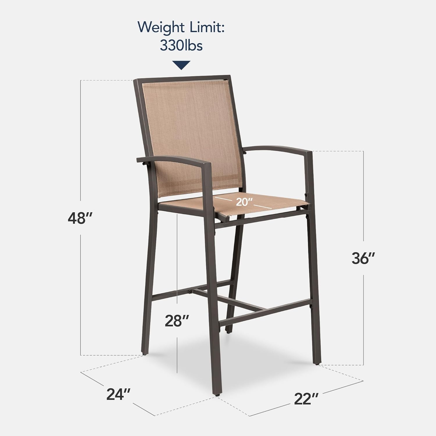 Arteva Living:  Outdoor Bar Stools Set of 2, Bar Height, Patio Furniture, All Weather Mesh Design w/Armrest - Black/Navy
