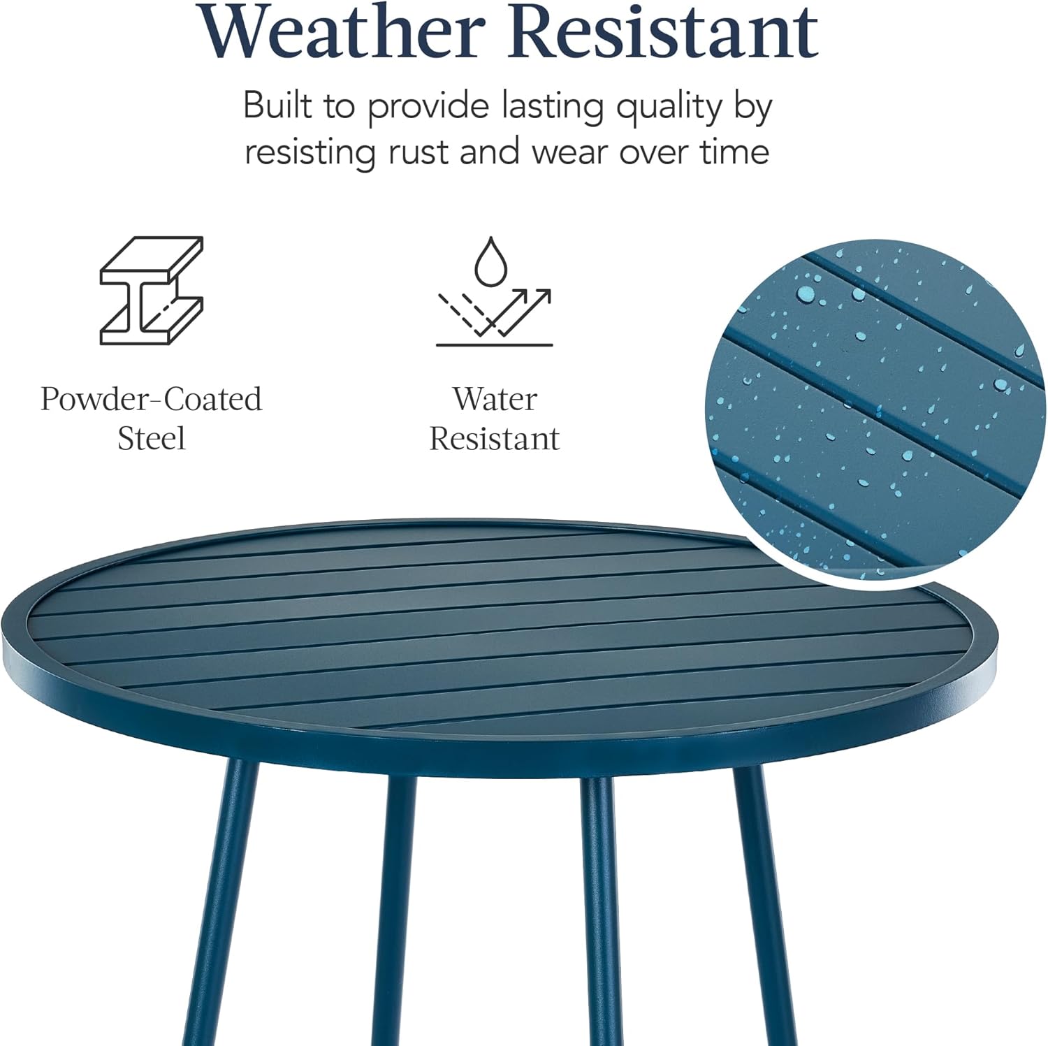 Arteva Living:  3-Piece Patio Dining Set, Bar Height, Outdoor Bistro Set, Outdoor Round Bar Table w/ 2 Bar Stools, Steel - Peacock Blue