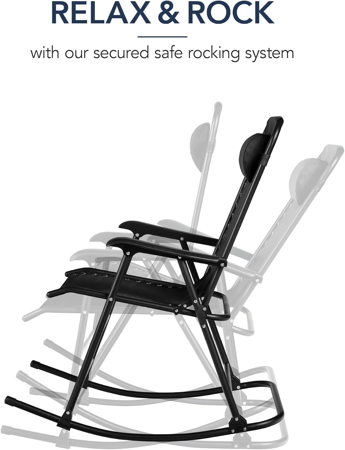 Arteva Living:  Outdoor Folding Rocking Chair, Zero Gravity Lounge Chair, Patio Rocker w/Headrest Pillow - Peacock Blue