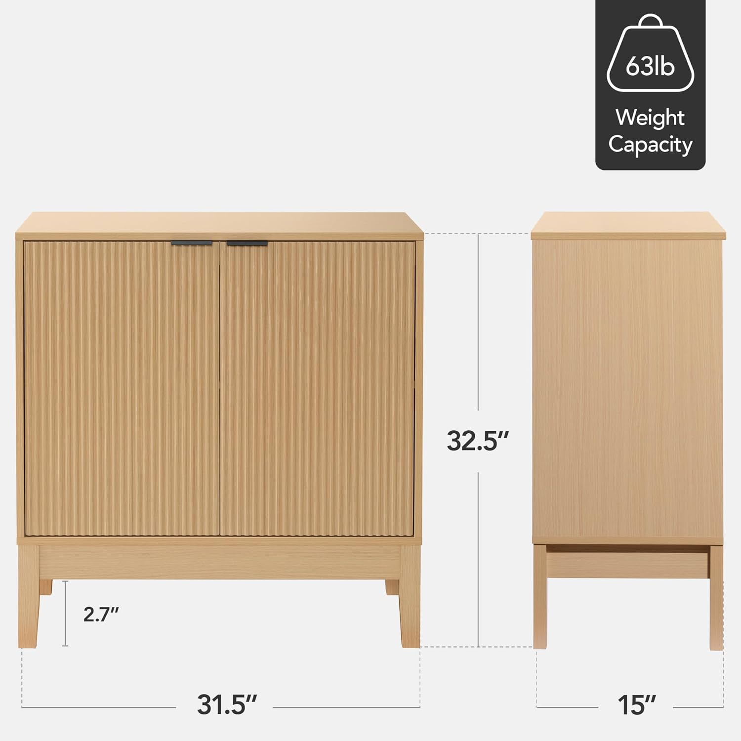 Arteva Living:  4-Door Large Reeded Storage Cabinet, Buffet Sideboard, Media Cabinet, Cupboard, Accent Console Table w/Adjustable Shelves – Natural