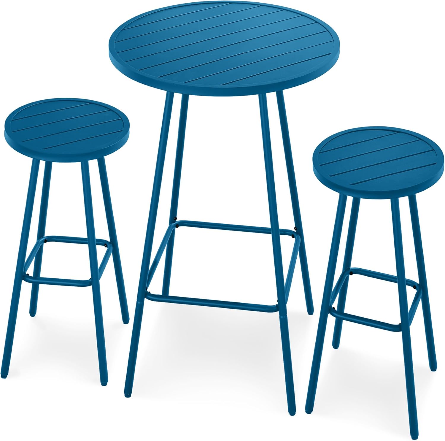 Arteva Living:  3-Piece Patio Dining Set, Bar Height, Outdoor Bistro Set, Outdoor Round Bar Table w/ 2 Bar Stools, Steel - Peacock Blue