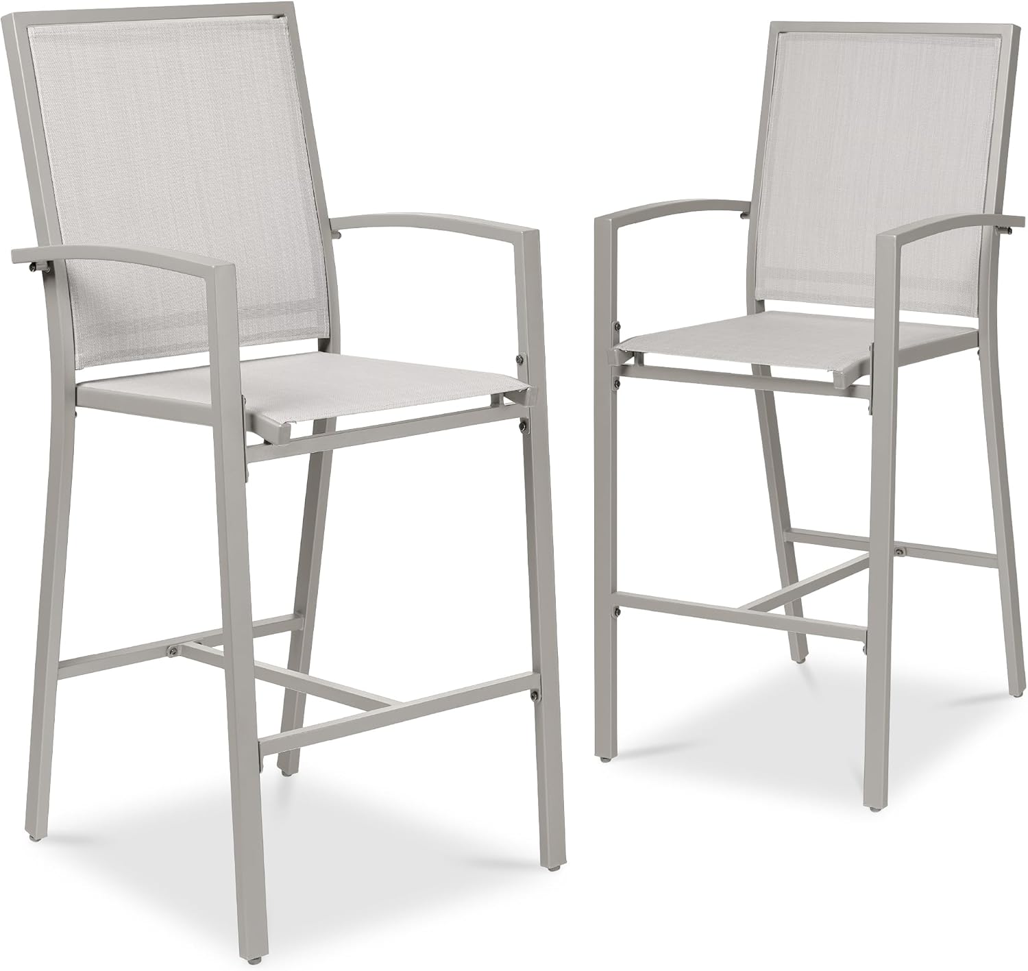 Arteva Living:  Outdoor Bar Stools Set of 2, Bar Height, Patio Furniture, All Weather Mesh Design w/Armrest - Black/Navy