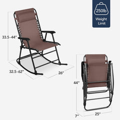 Arteva Living:  Outdoor Folding Rocking Chair, Zero Gravity Lounge Chair, Patio Rocker w/Headrest Pillow - Peacock Blue