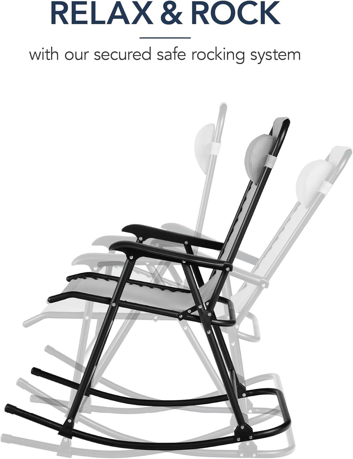 Arteva Living:  Outdoor Folding Rocking Chair, Zero Gravity Lounge Chair, Patio Rocker w/Headrest Pillow - Peacock Blue