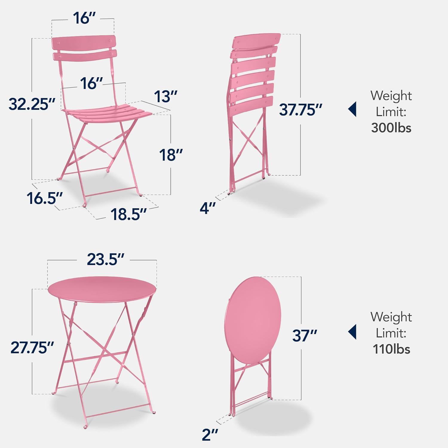 Arteva Living:  3-Piece Bistro Set, Space Saving Folding Design, Solid Steel, Outdoor Patio Furniture Set w/ 2 Chairs, Bistro Table - Sage