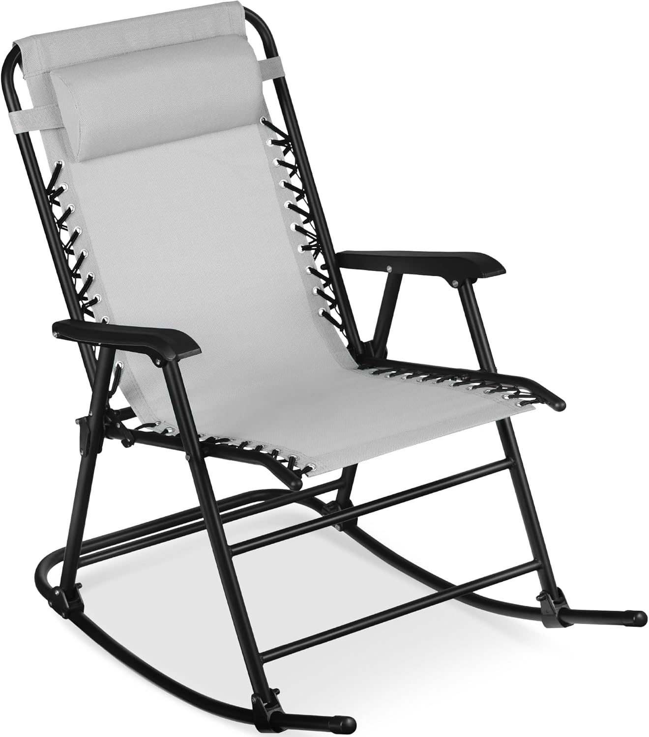 Arteva Living:  Outdoor Folding Rocking Chair, Zero Gravity Lounge Chair, Patio Rocker w/Headrest Pillow - Peacock Blue