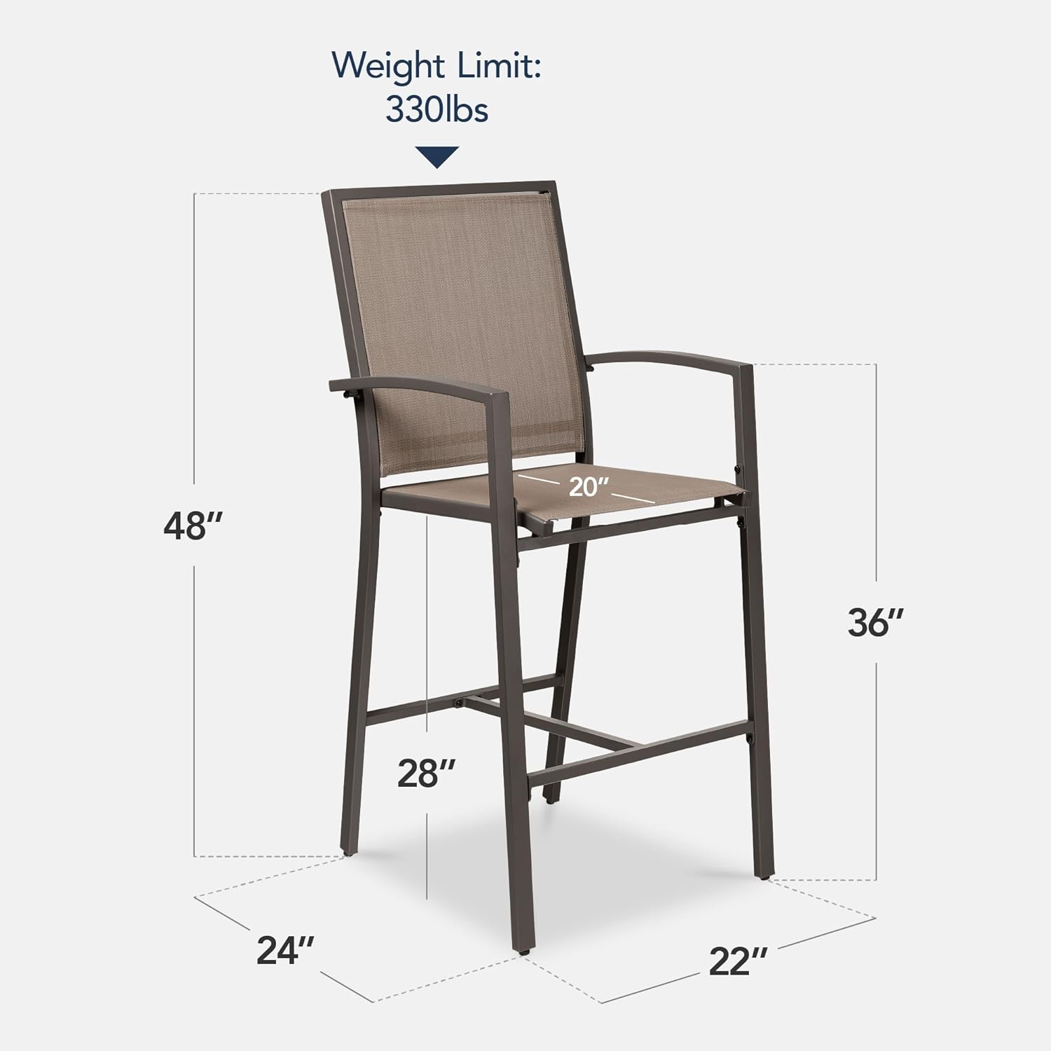 Arteva Living:  Outdoor Bar Stools Set of 2, Bar Height, Patio Furniture, All Weather Mesh Design w/Armrest - Black/Navy