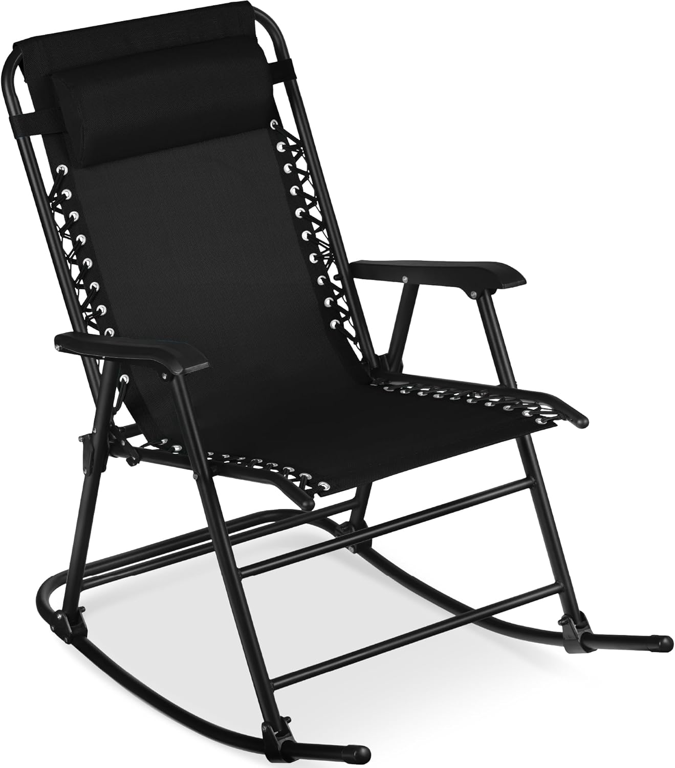 Arteva Living:  Outdoor Folding Rocking Chair, Zero Gravity Lounge Chair, Patio Rocker w/Headrest Pillow - Peacock Blue
