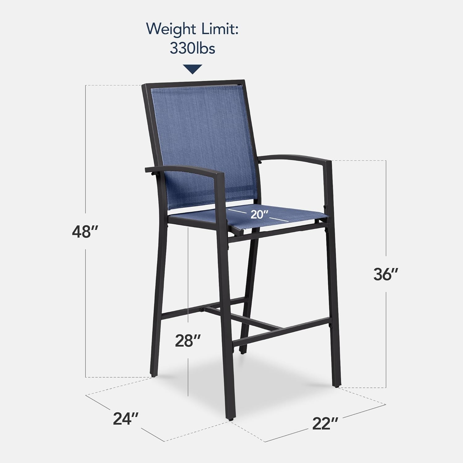 Arteva Living:  Outdoor Bar Stools Set of 2, Bar Height, Patio Furniture, All Weather Mesh Design w/Armrest - Black/Navy