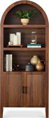 Arteva Living:  72in Tall Arched Pantry Cabinet w/Doors, 5-Tier Bookshelf, Armoire, Hutch, Bookcase, Storage Cabinet w/Adjustable Shelves - Black Oak
