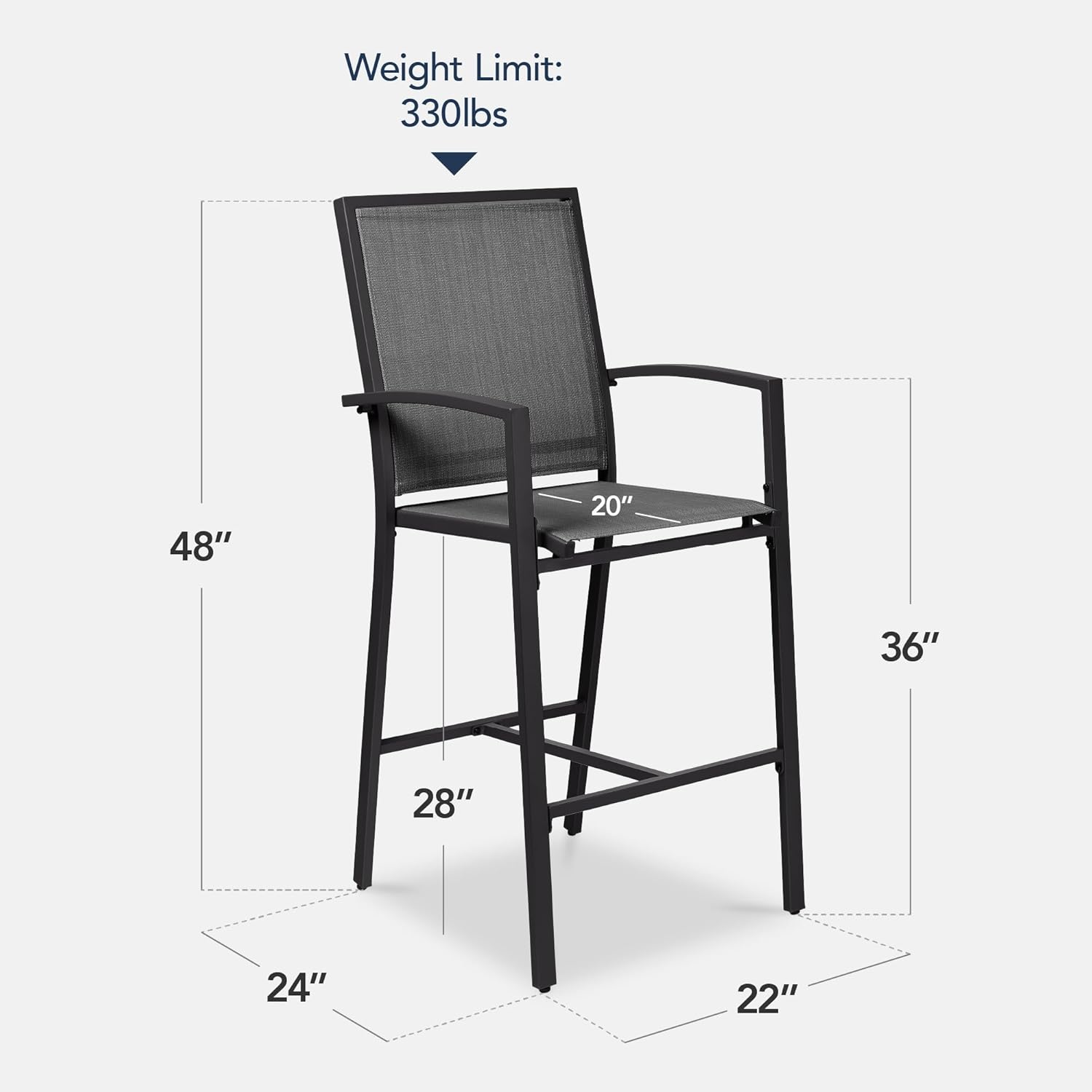 Arteva Living:  Outdoor Bar Stools Set of 2, Bar Height, Patio Furniture, All Weather Mesh Design w/Armrest - Black/Navy