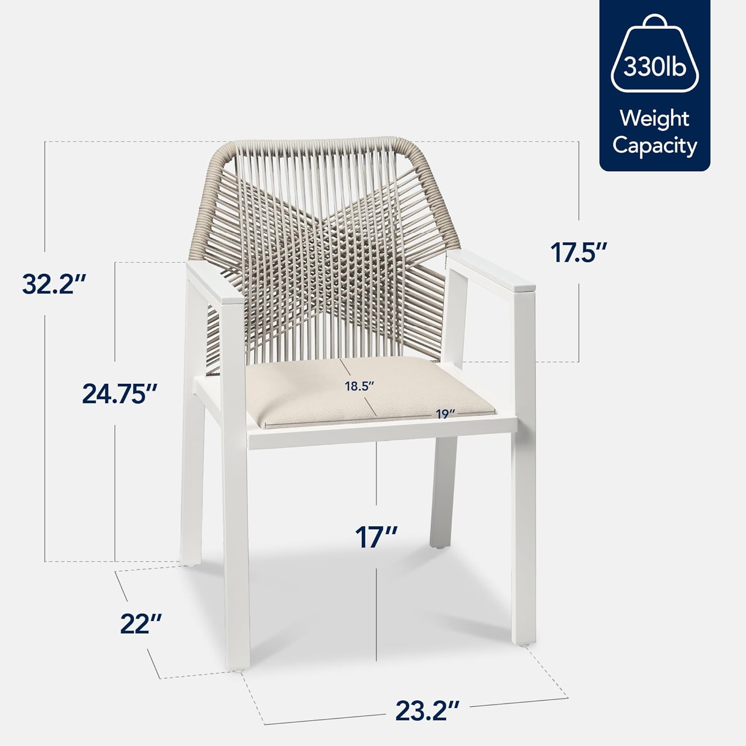 Arteva Living:  Outdoor Dining Arm Chair Set of 2, Aluminum Frame with Armrest, All-Weather Woven Rope Chair Design - Charcoal/Graphite