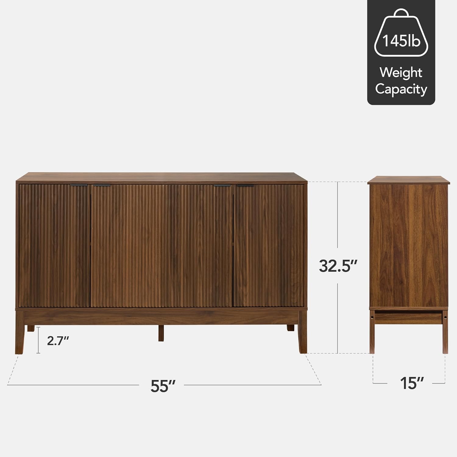 Arteva Living:  4-Door Large Reeded Storage Cabinet, Buffet Sideboard, Media Cabinet, Cupboard, Accent Console Table w/Adjustable Shelves – Natural