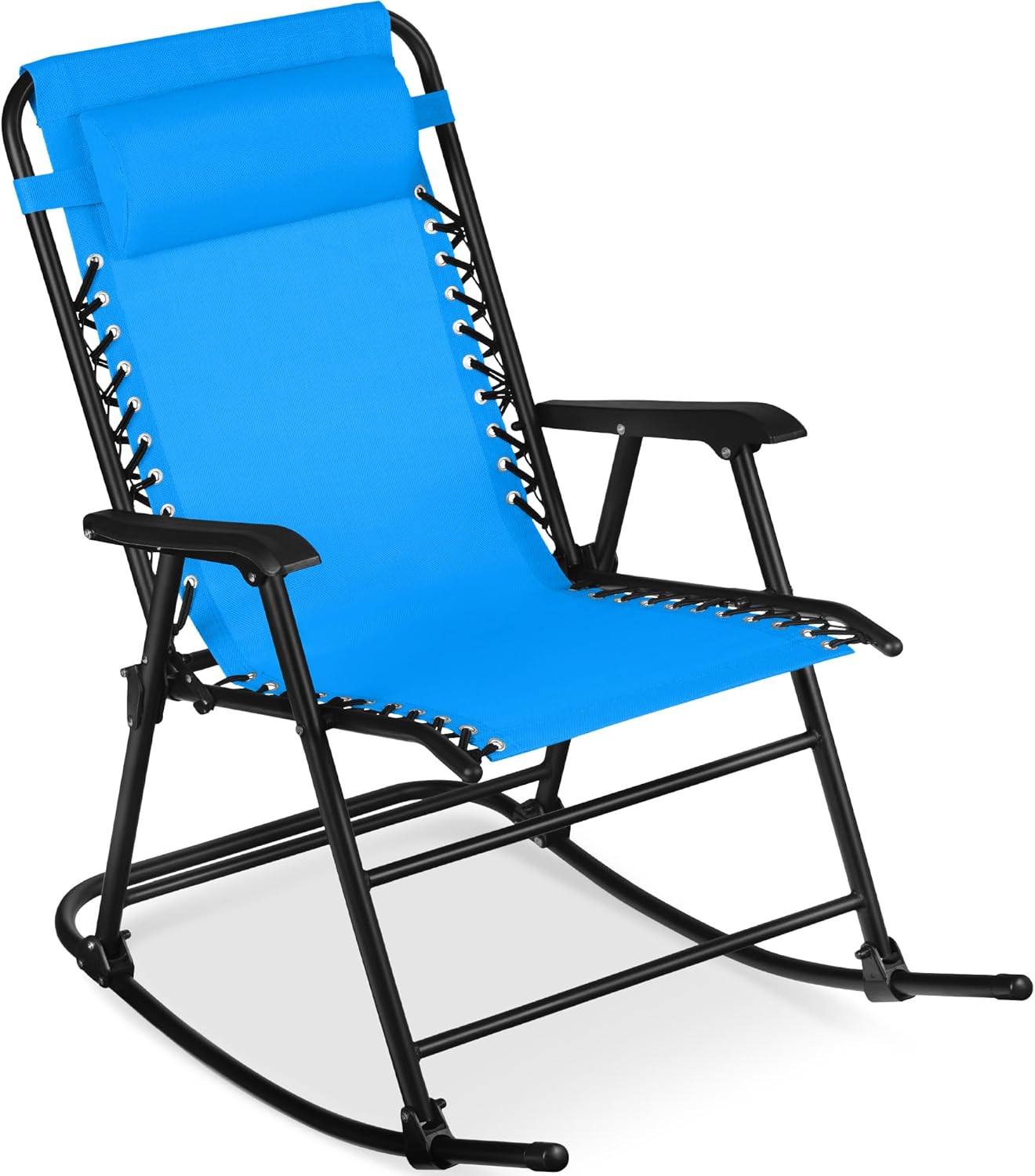 Arteva Living:  Outdoor Folding Rocking Chair, Zero Gravity Lounge Chair, Patio Rocker w/Headrest Pillow - Peacock Blue