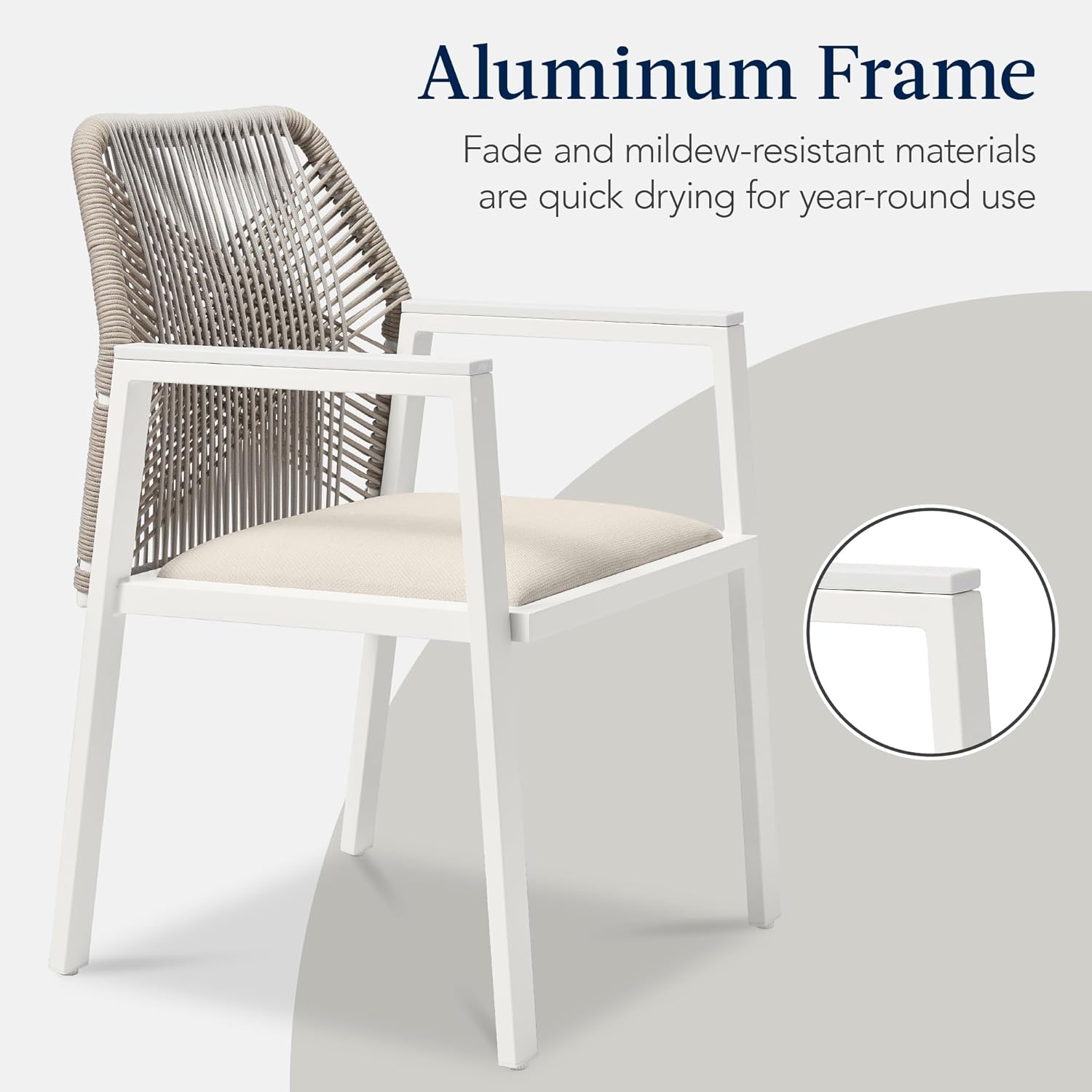 Arteva Living:  Outdoor Dining Arm Chair Set of 2, Aluminum Frame with Armrest, All-Weather Woven Rope Chair Design - Charcoal/Graphite