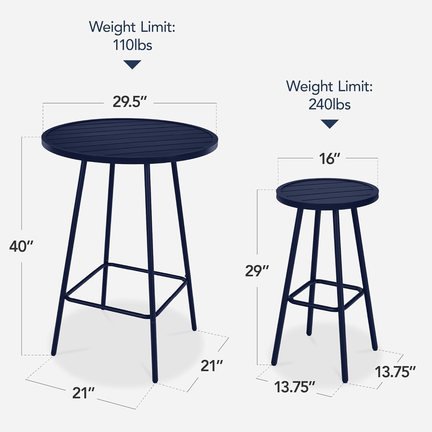 Arteva Living:  3-Piece Patio Dining Set, Bar Height, Outdoor Bistro Set, Outdoor Round Bar Table w/ 2 Bar Stools, Steel - Peacock Blue
