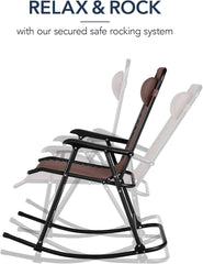 Arteva Living:  Outdoor Folding Rocking Chair, Zero Gravity Lounge Chair, Patio Rocker w/Headrest Pillow - Peacock Blue