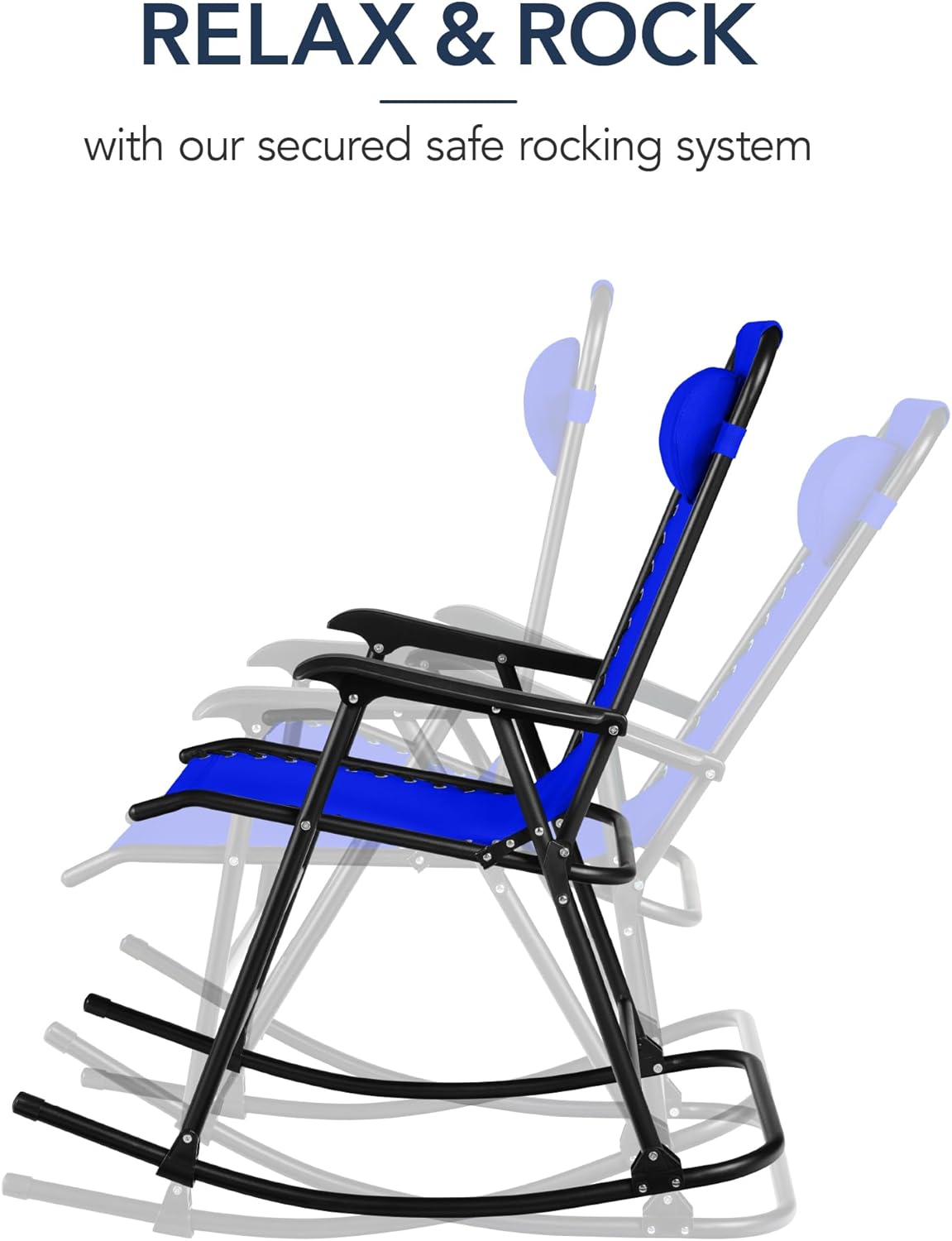 Arteva Living:  Outdoor Folding Rocking Chair, Zero Gravity Lounge Chair, Patio Rocker w/Headrest Pillow - Peacock Blue