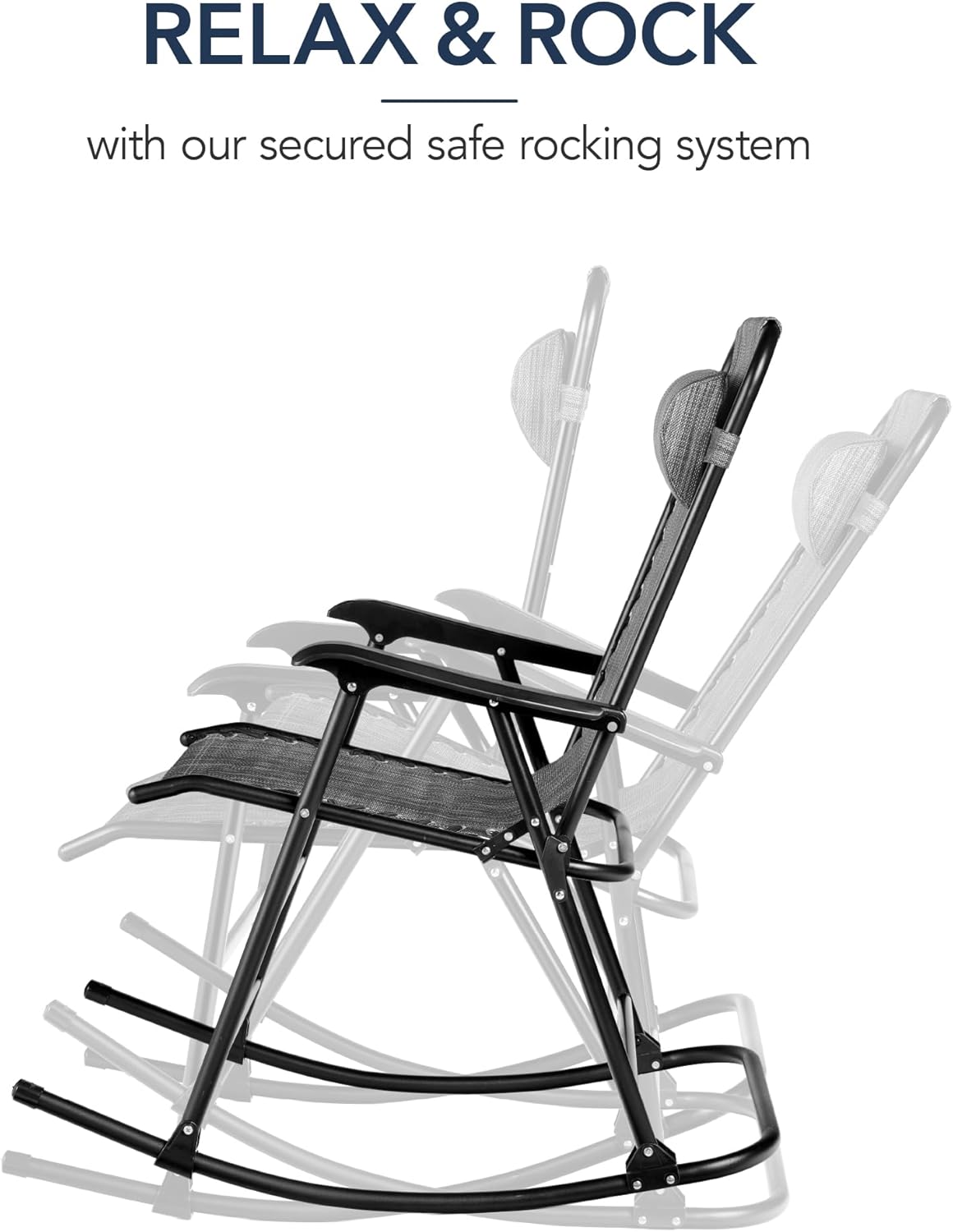Arteva Living:  Outdoor Folding Rocking Chair, Zero Gravity Lounge Chair, Patio Rocker w/Headrest Pillow - Peacock Blue