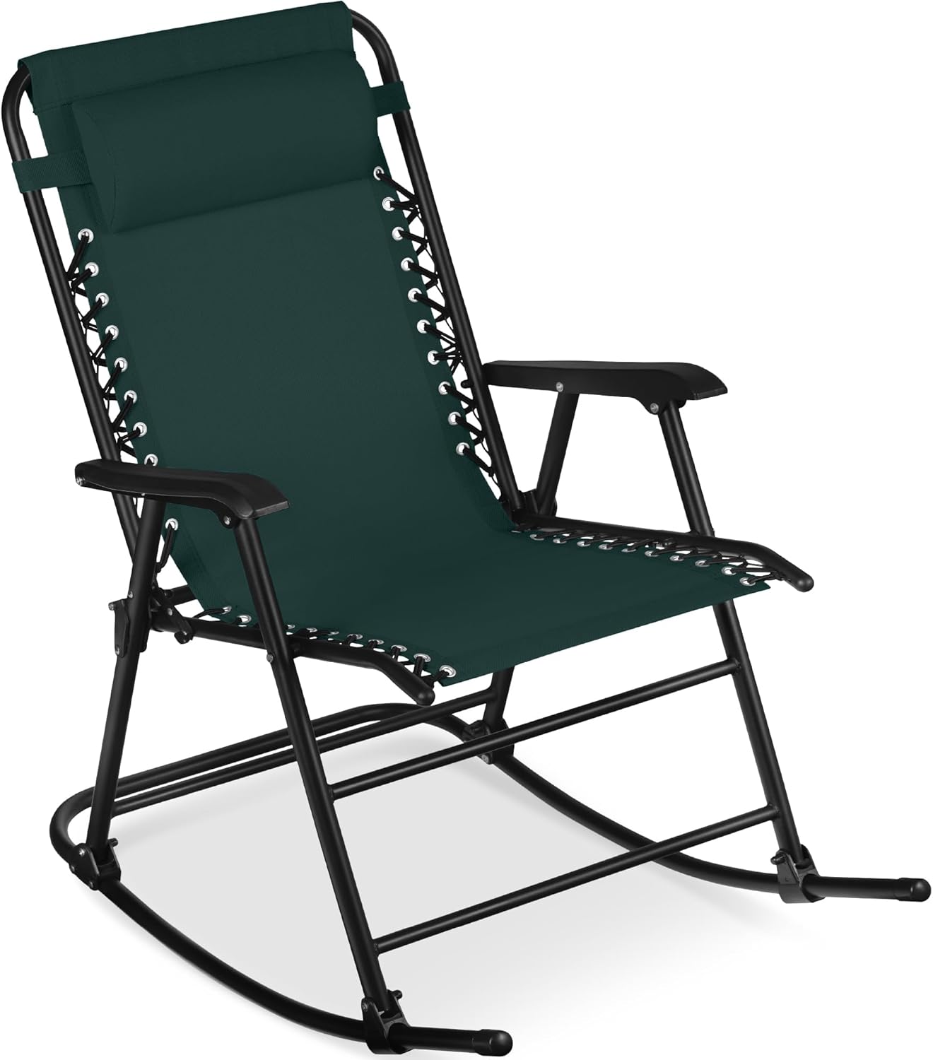 Arteva Living:  Outdoor Folding Rocking Chair, Zero Gravity Lounge Chair, Patio Rocker w/Headrest Pillow - Peacock Blue