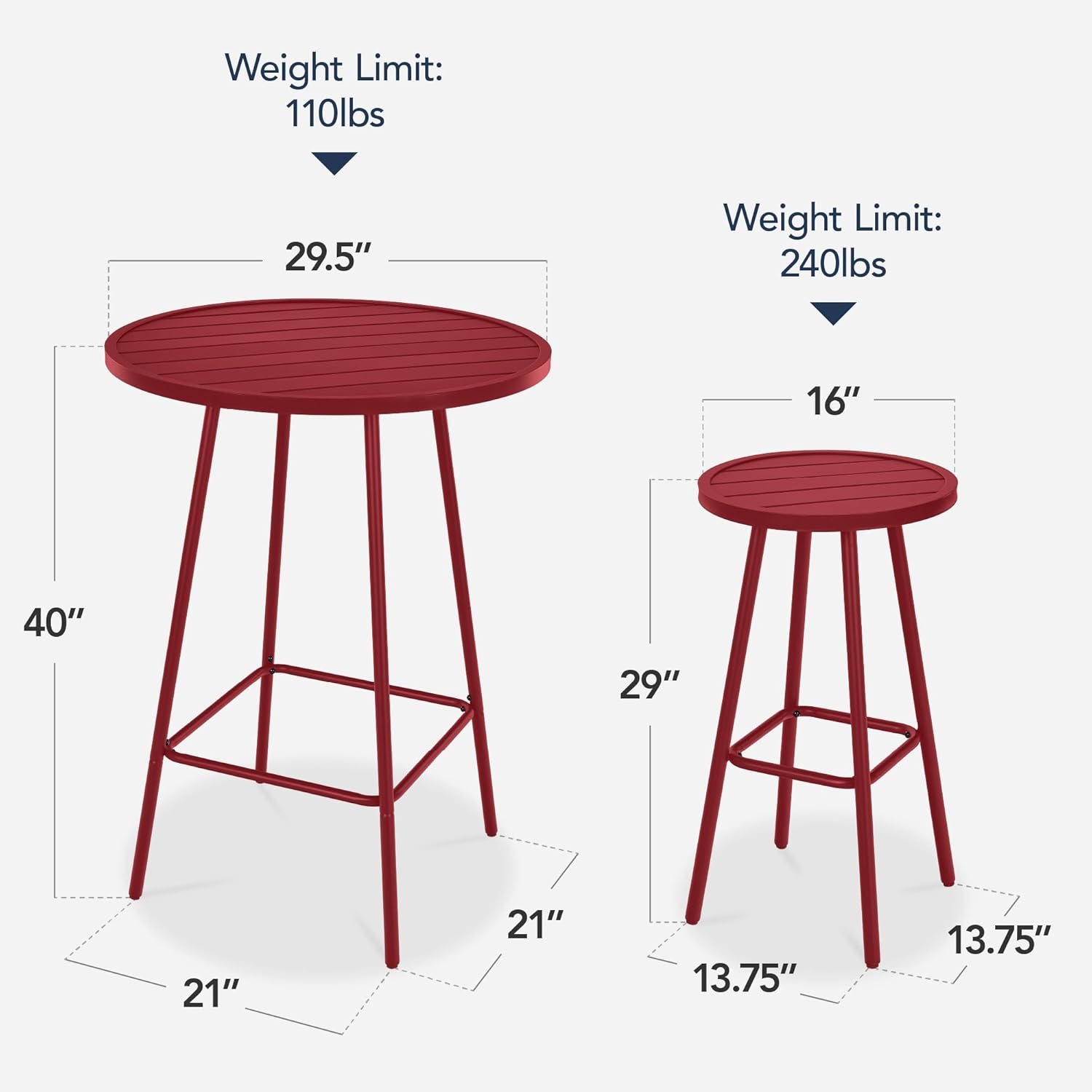 Arteva Living:  3-Piece Patio Dining Set, Bar Height, Outdoor Bistro Set, Outdoor Round Bar Table w/ 2 Bar Stools, Steel - Peacock Blue