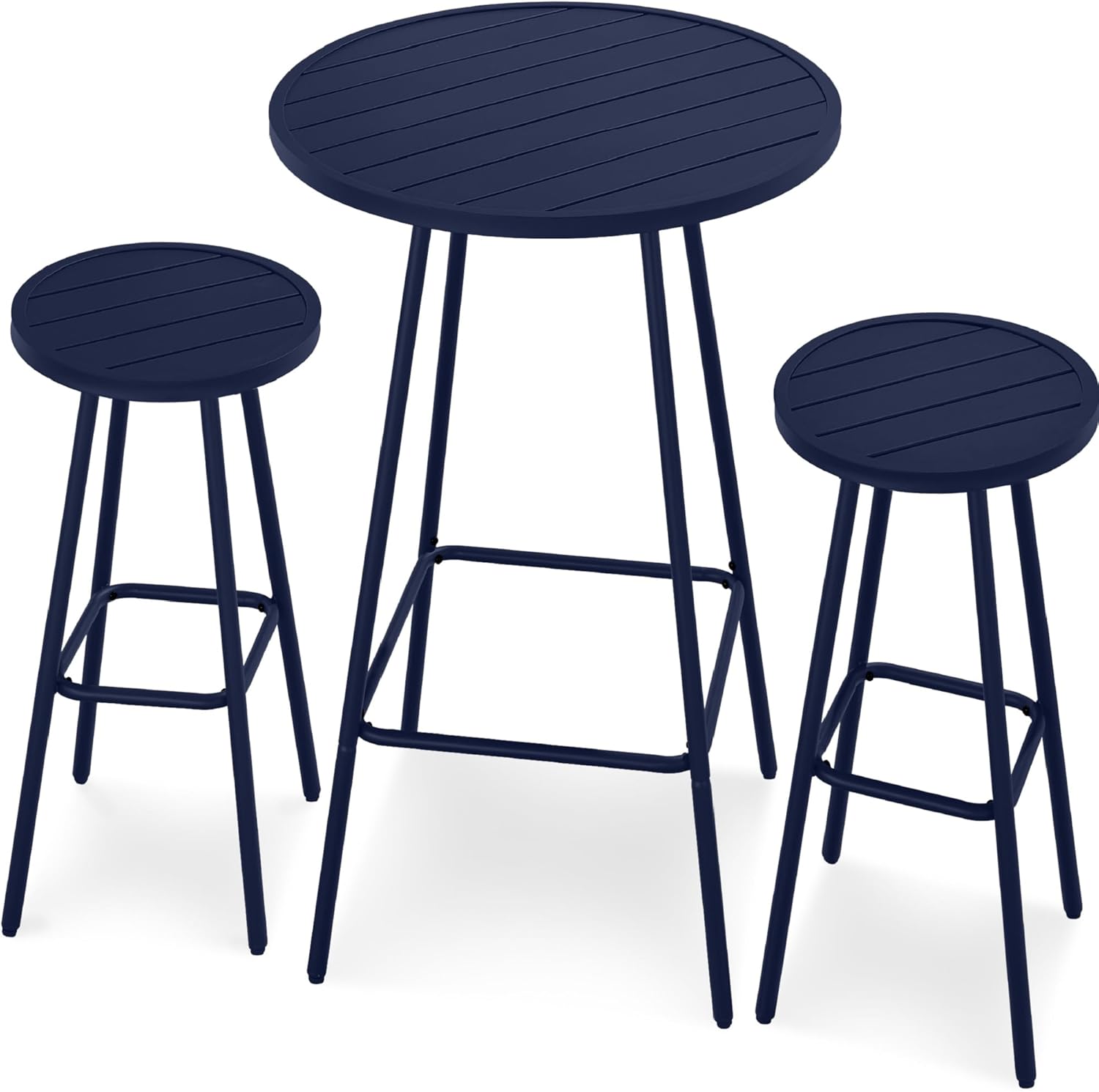 Arteva Living:  3-Piece Patio Dining Set, Bar Height, Outdoor Bistro Set, Outdoor Round Bar Table w/ 2 Bar Stools, Steel - Peacock Blue