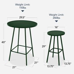 Arteva Living:  3-Piece Patio Dining Set, Bar Height, Outdoor Bistro Set, Outdoor Round Bar Table w/ 2 Bar Stools, Steel - Peacock Blue