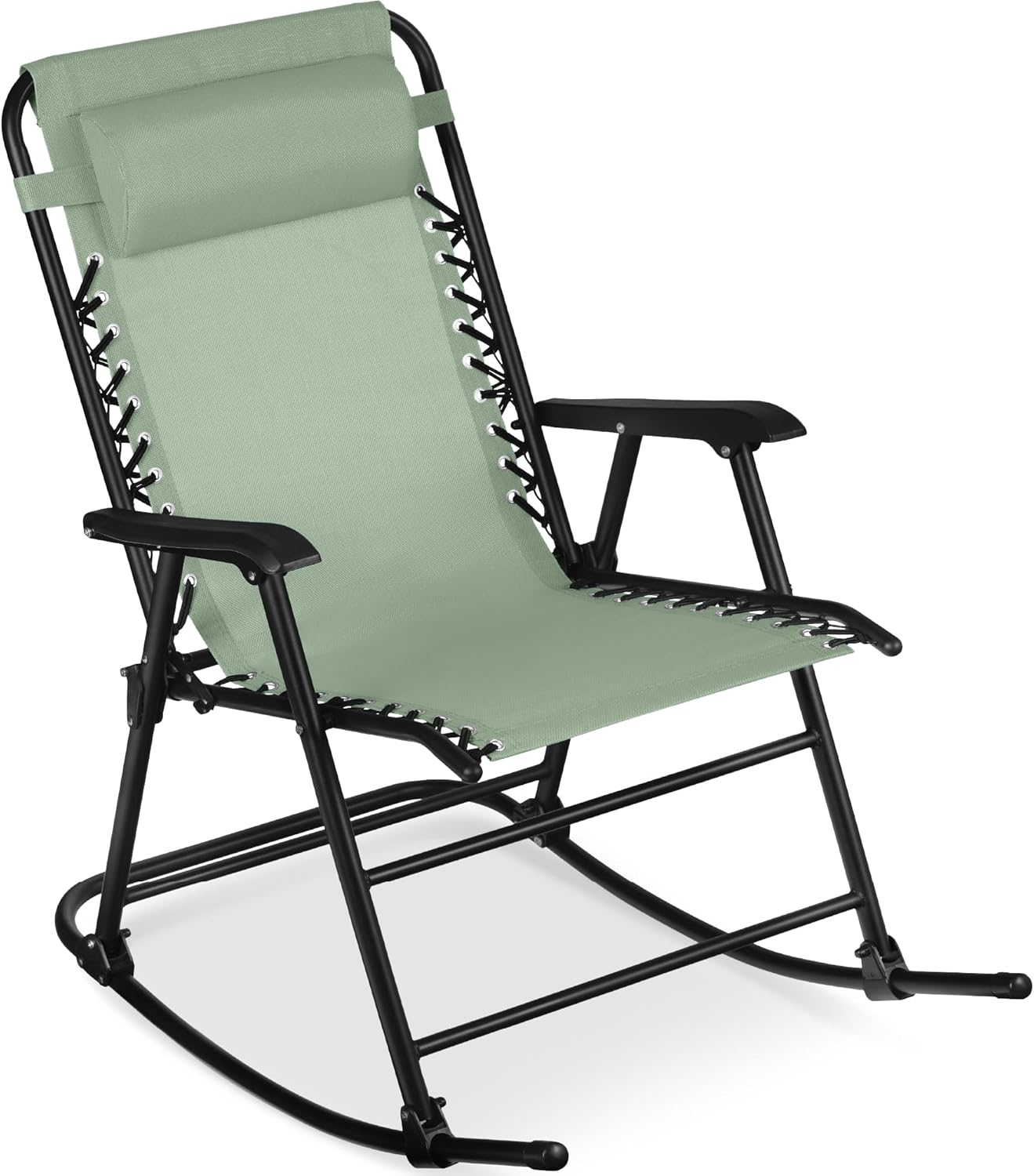 Arteva Living:  Outdoor Folding Rocking Chair, Zero Gravity Lounge Chair, Patio Rocker w/Headrest Pillow - Peacock Blue