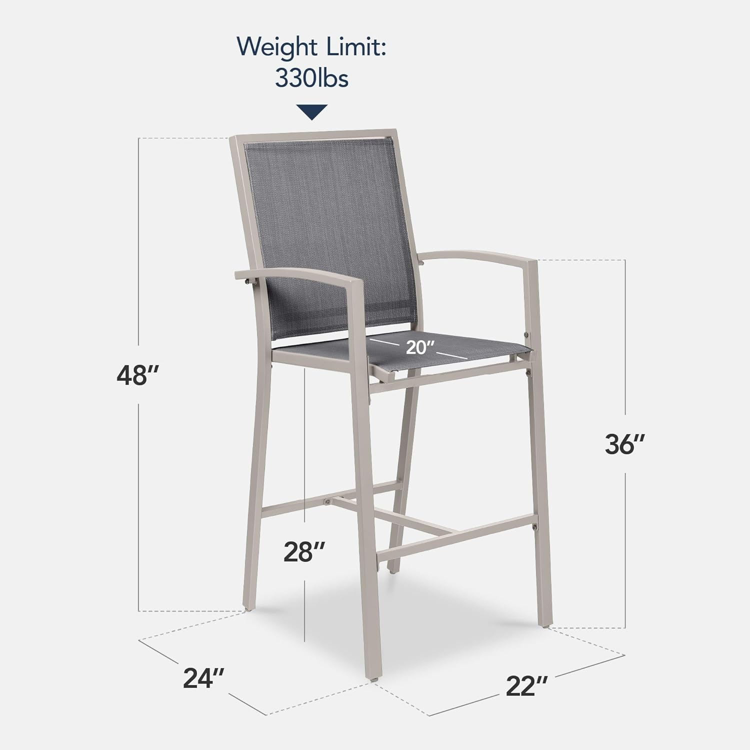 Arteva Living:  Outdoor Bar Stools Set of 2, Bar Height, Patio Furniture, All Weather Mesh Design w/Armrest - Black/Navy