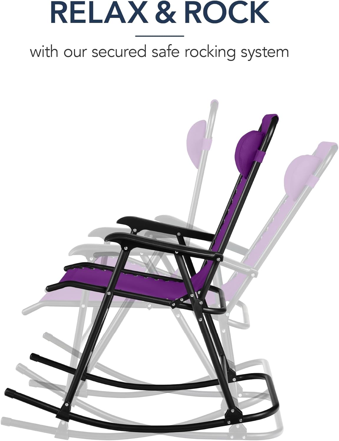Arteva Living:  Outdoor Folding Rocking Chair, Zero Gravity Lounge Chair, Patio Rocker w/Headrest Pillow - Peacock Blue