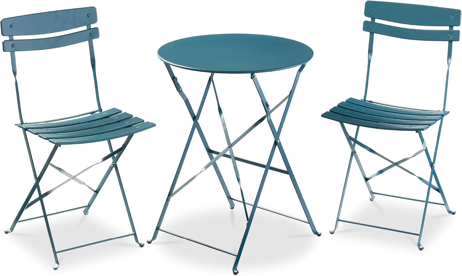 Arteva Living:  3-Piece Bistro Set, Space Saving Folding Design, Solid Steel, Outdoor Patio Furniture Set w/ 2 Chairs, Bistro Table - Sage