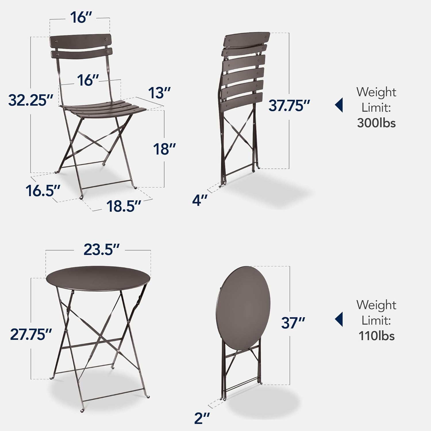 Arteva Living:  3-Piece Bistro Set, Space Saving Folding Design, Solid Steel, Outdoor Patio Furniture Set w/ 2 Chairs, Bistro Table - Sage