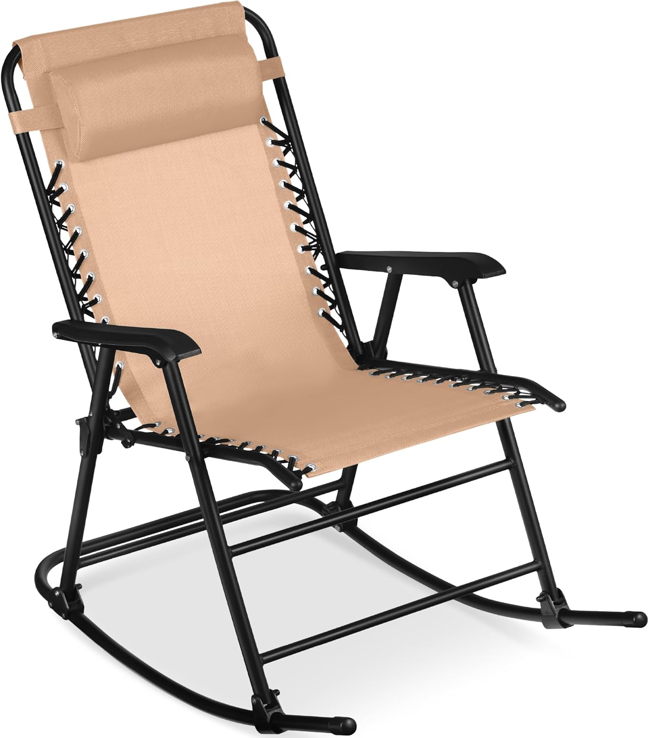 Arteva Living:  Outdoor Folding Rocking Chair, Zero Gravity Lounge Chair, Patio Rocker w/Headrest Pillow - Peacock Blue