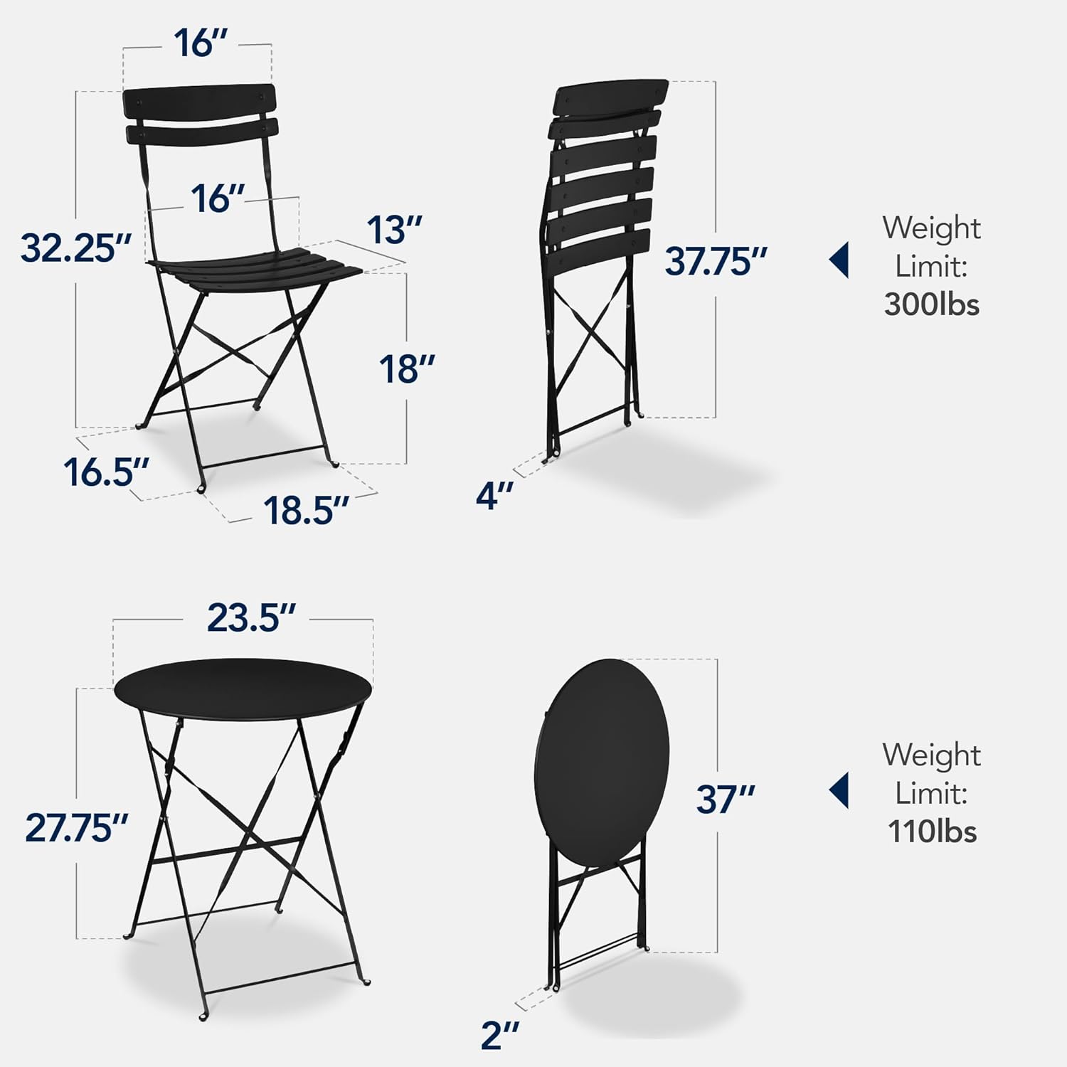 Arteva Living:  3-Piece Bistro Set, Space Saving Folding Design, Solid Steel, Outdoor Patio Furniture Set w/ 2 Chairs, Bistro Table - Sage