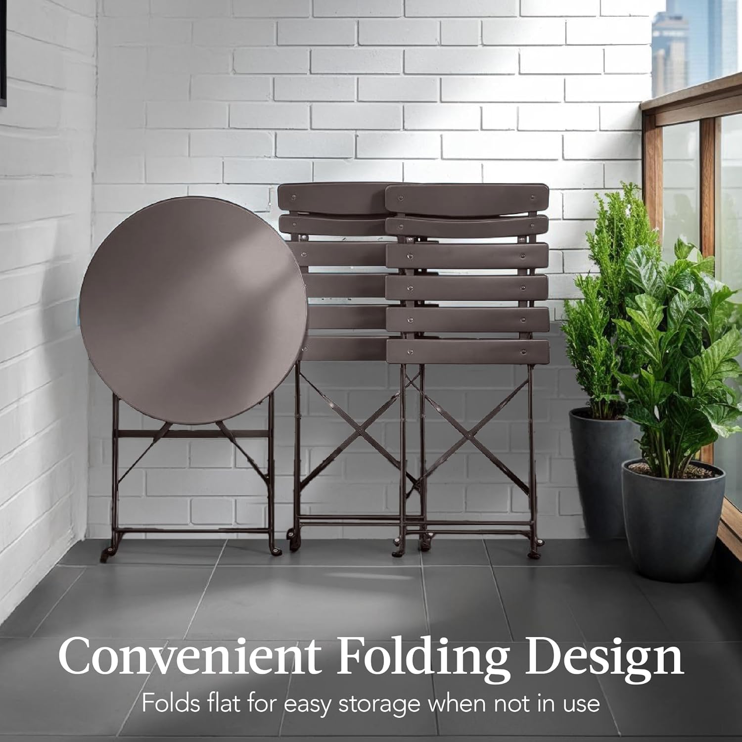 Arteva Living:  3-Piece Bistro Set, Space Saving Folding Design, Solid Steel, Outdoor Patio Furniture Set w/ 2 Chairs, Bistro Table - Sage